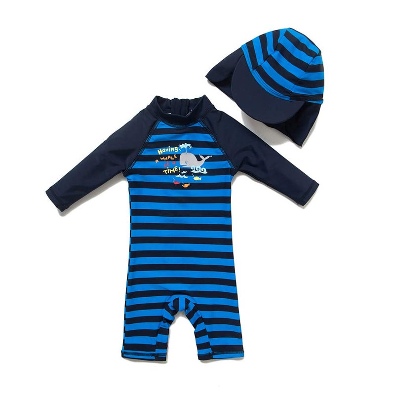 upandfast Baby Boy Long Sleeve Rashguard Baby Beach One-Piece Swimsuit (Navy, 9-12 Months) - Image 1